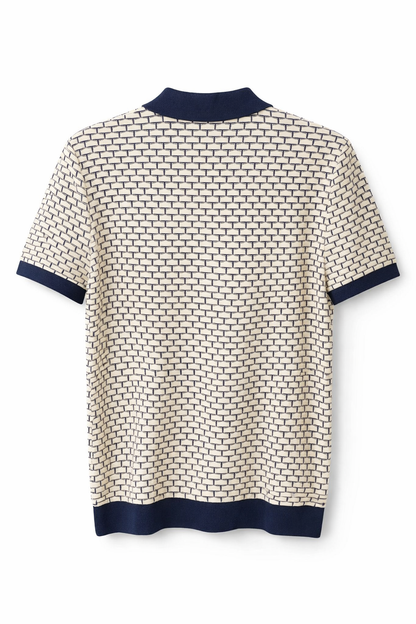 Ted Baker London Geometric Knit Polo – Beige & Navy