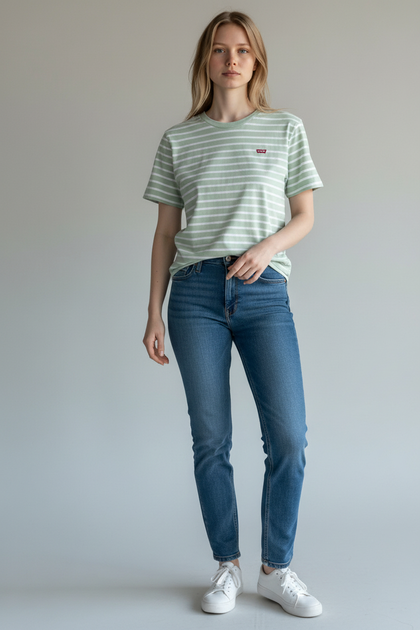Levi’s® Women’s Striped T-Shirt (Light Green / White)