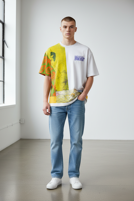 H&M Oversized Graphic T-Shirt (Abstract Patchwork Style)