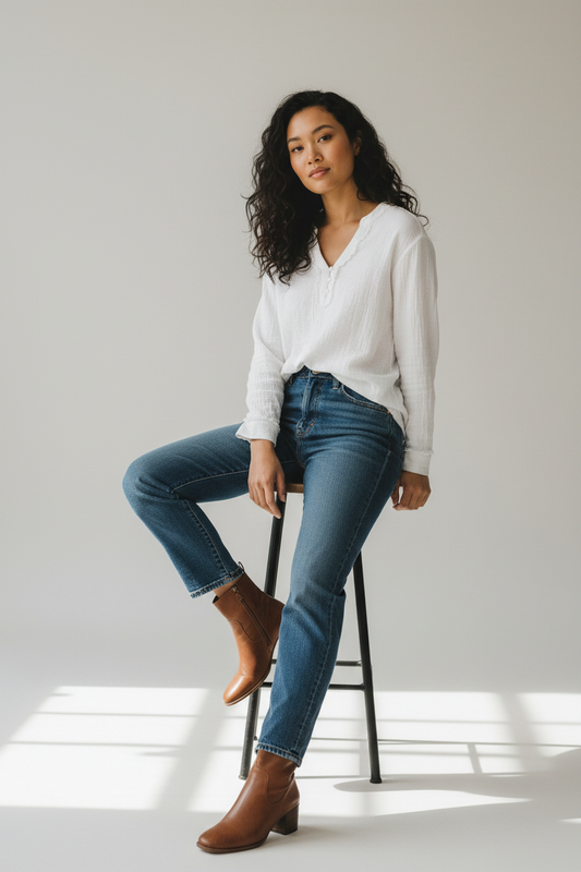 Textured White Cotton Shirt (Boho Style)